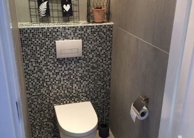 Toilet met 120×120 op de zijwanden en mozaïek op de achterwand