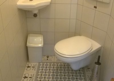 Hal en toilet met een patroontegel met rand